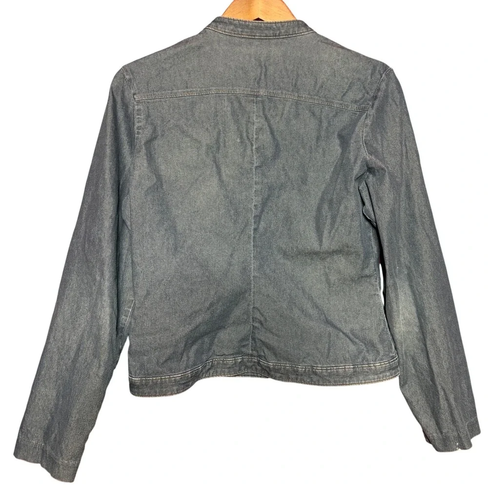Halogen Women Size Small Blue Denim Zip Up Moto Jacket Mock‎ Neck Stretch